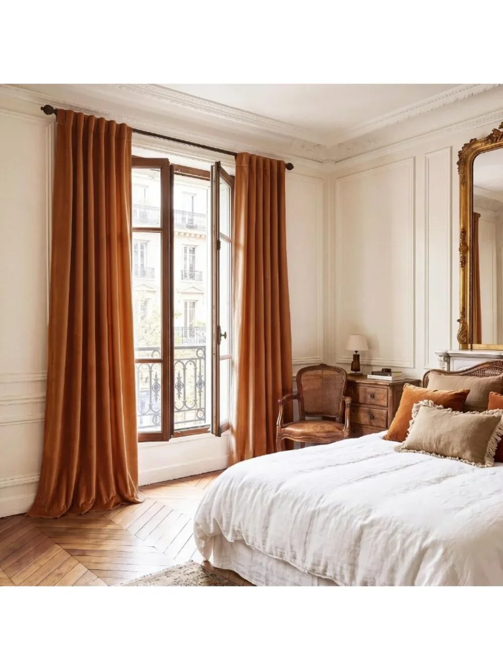 Luxurious Burnt Orange Velvet Sliding Door Curtains, 2 Panels, W52 x L96